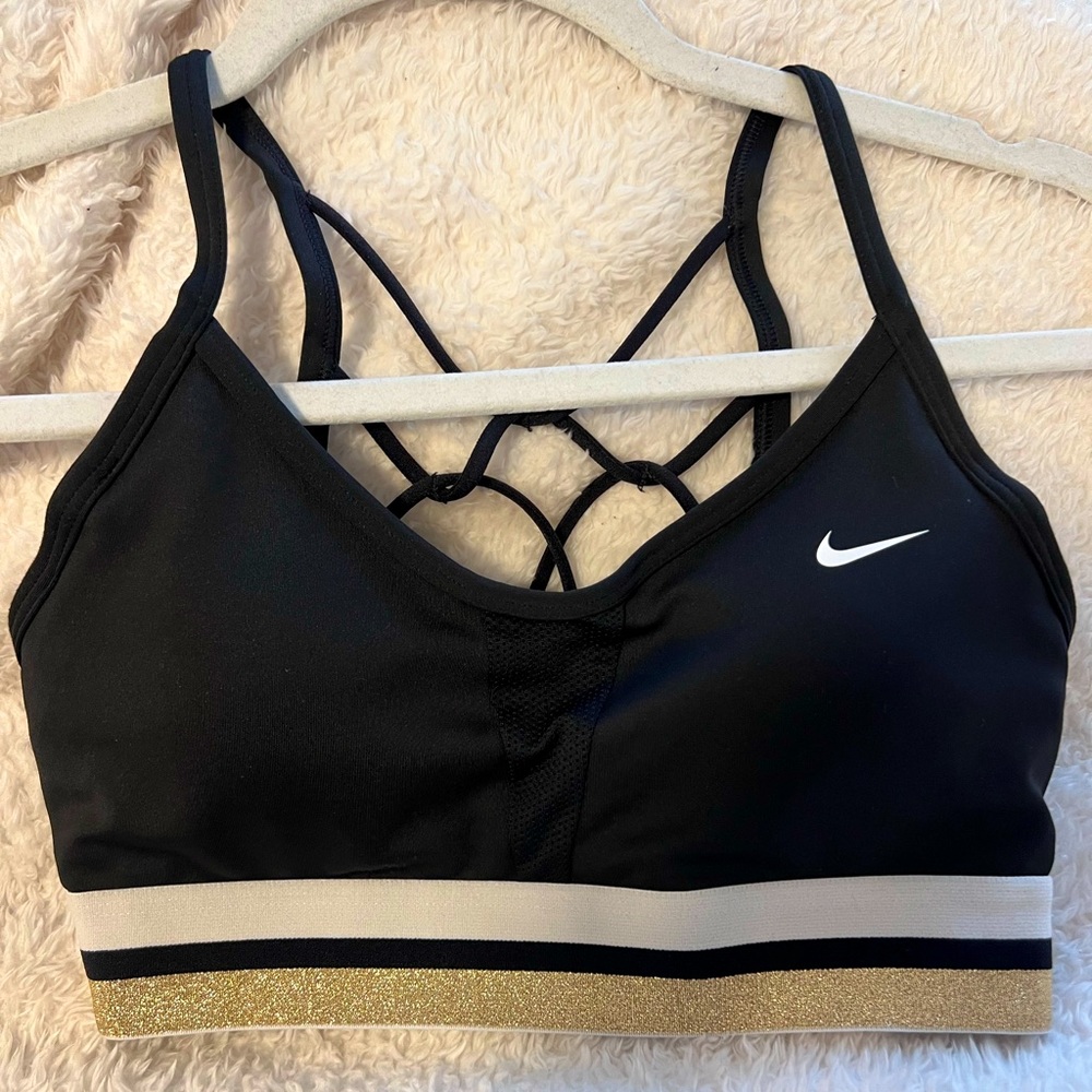 Nike Dri-Fit Black White Gold Lightweight Sports Bra (Small)